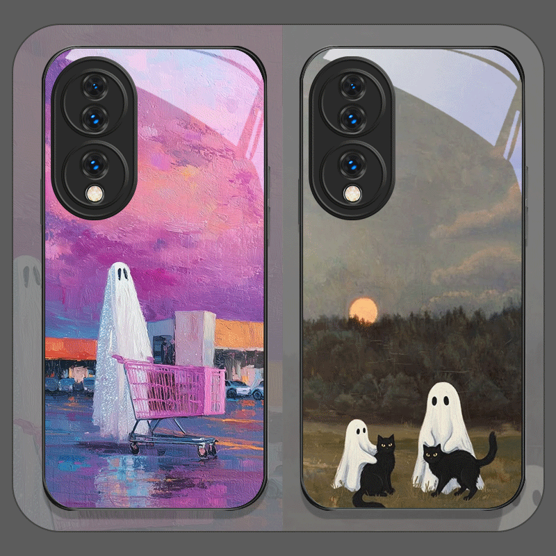 Huawei Mate 60 - Casing Ponsel Kaca Tempered Motif Hantu